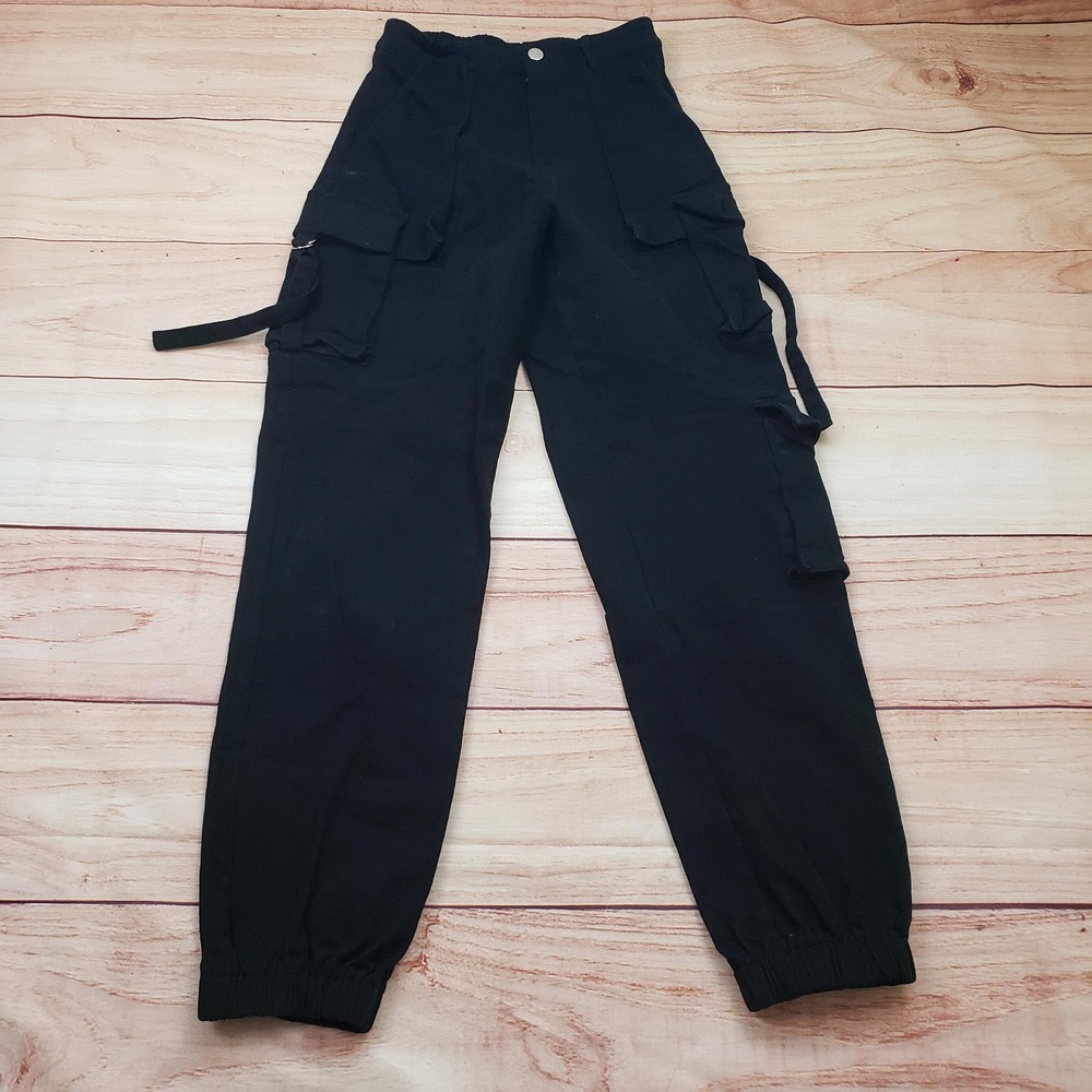 Hot & Delicious Pants Womens Small Black High Rise Cargo Elastic Cuff Joggers